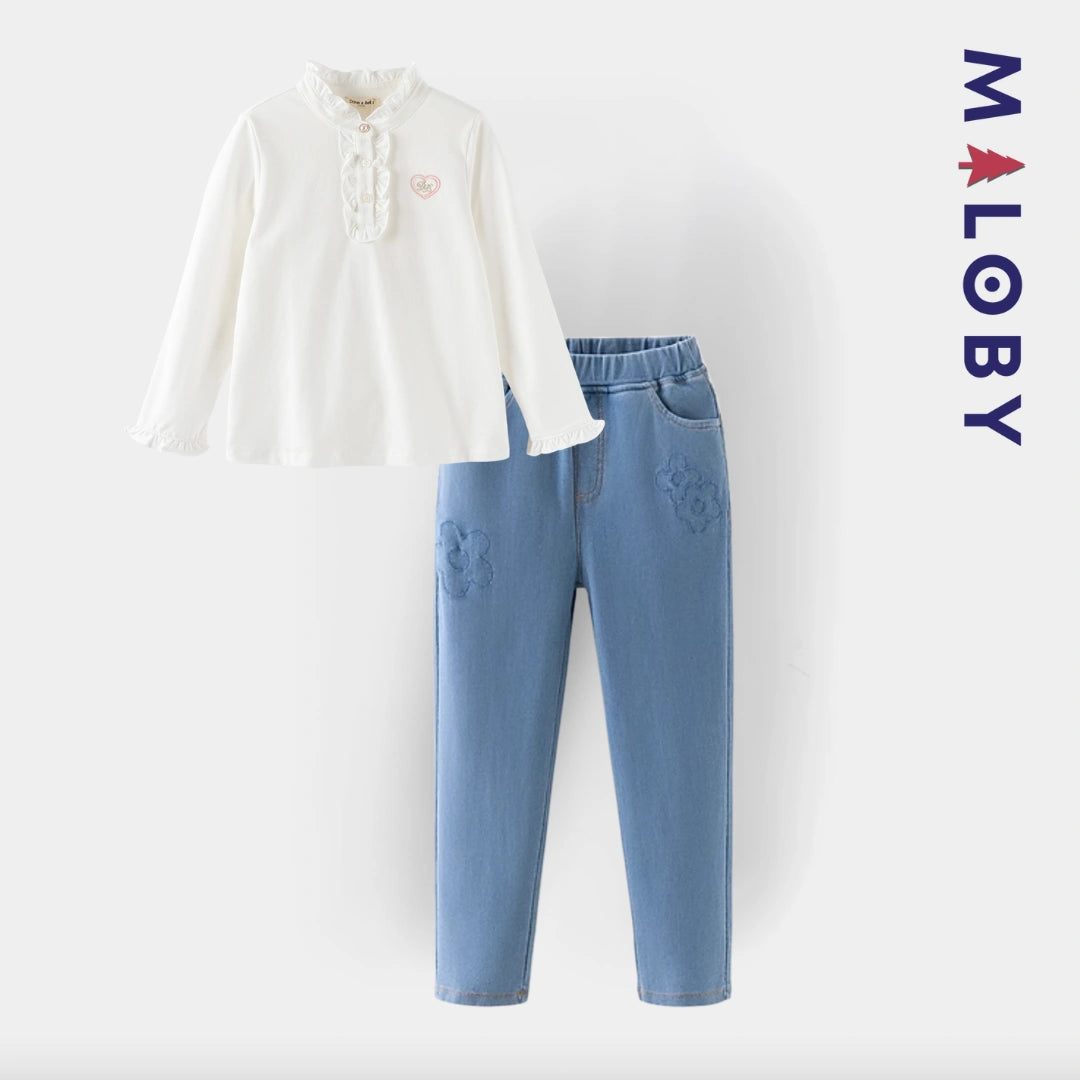 Jean slim brodé enfant fille - bleu -robes et ensembles pour filles, bébés et garcons - MALOBY