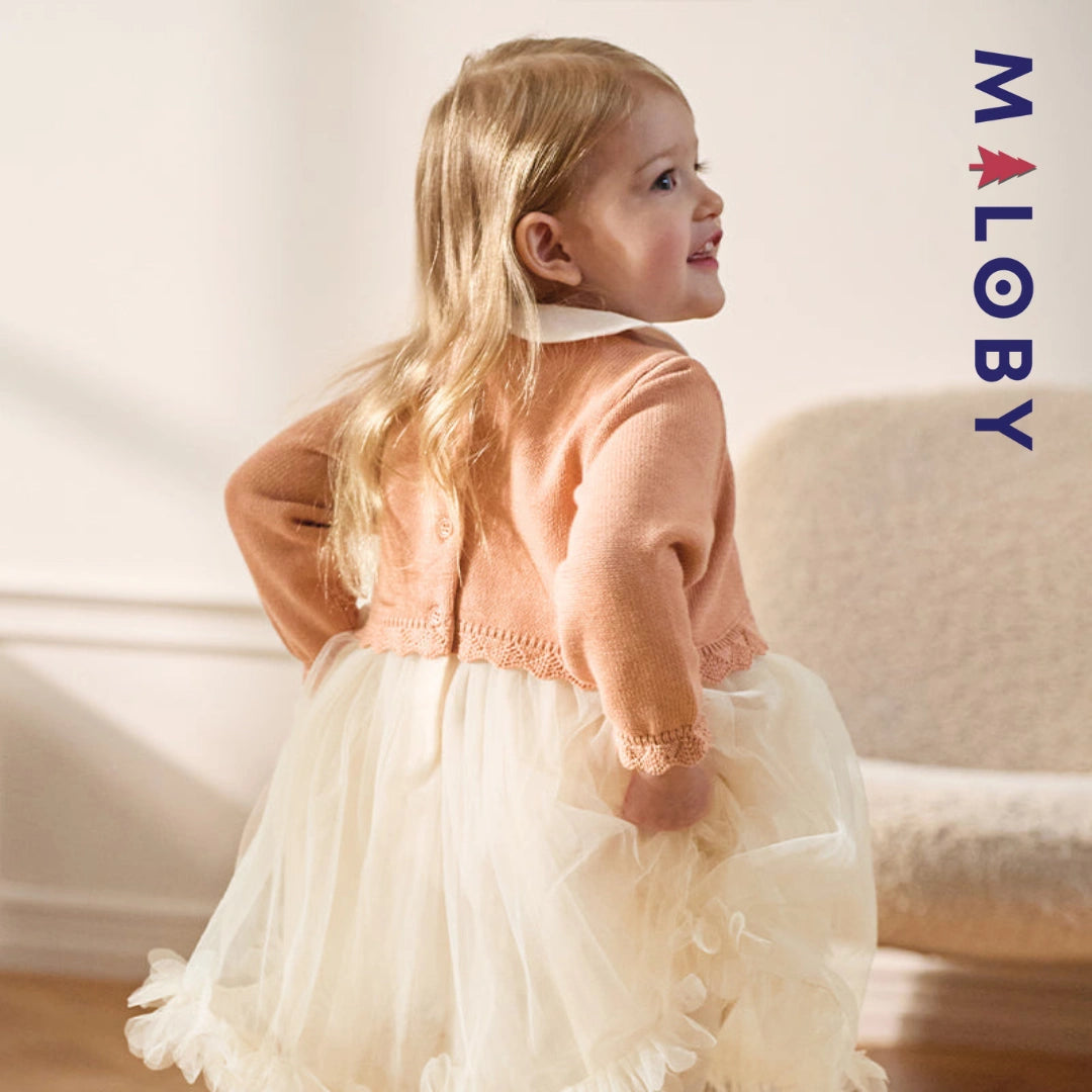 Robe cérémonie à boléro intégré- Beige -robes et ensembles pour filles, bébés et garcons - MALOBY