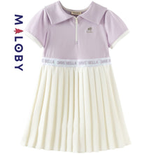 Charger l&#39;image dans la galerie, Robe plissée enfant fille -Blanc/violet -robes et ensembles pour filles, bébés et garcons - MALOBY
