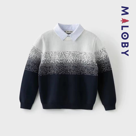 Pull à col chemise effet 2 en 1 enfant garçon -Marine -robes et ensembles pour filles, bébés et garcons - MALOBY