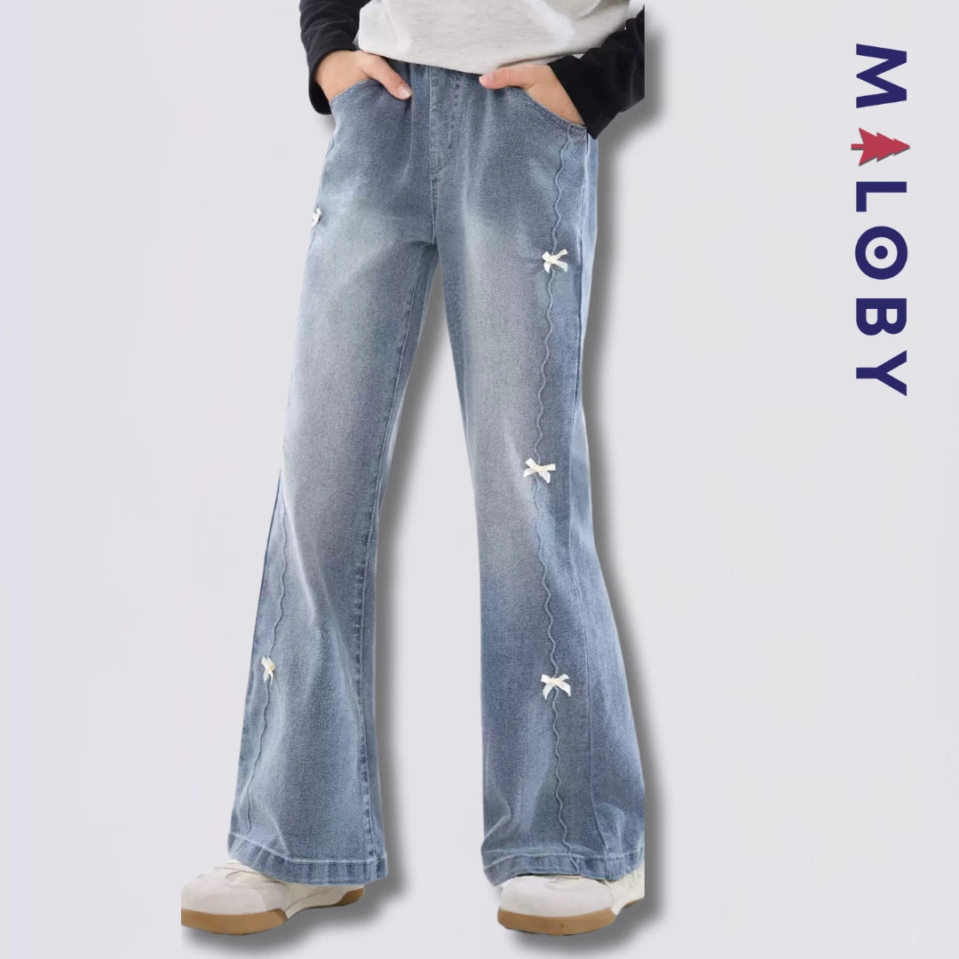 Pantalon denim large enfant fille- bleu