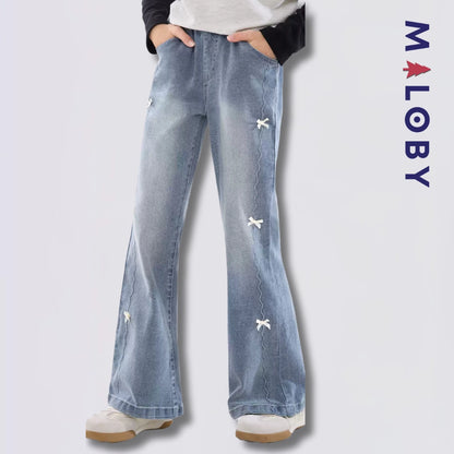 Pantalon denim large enfant fille- bleu