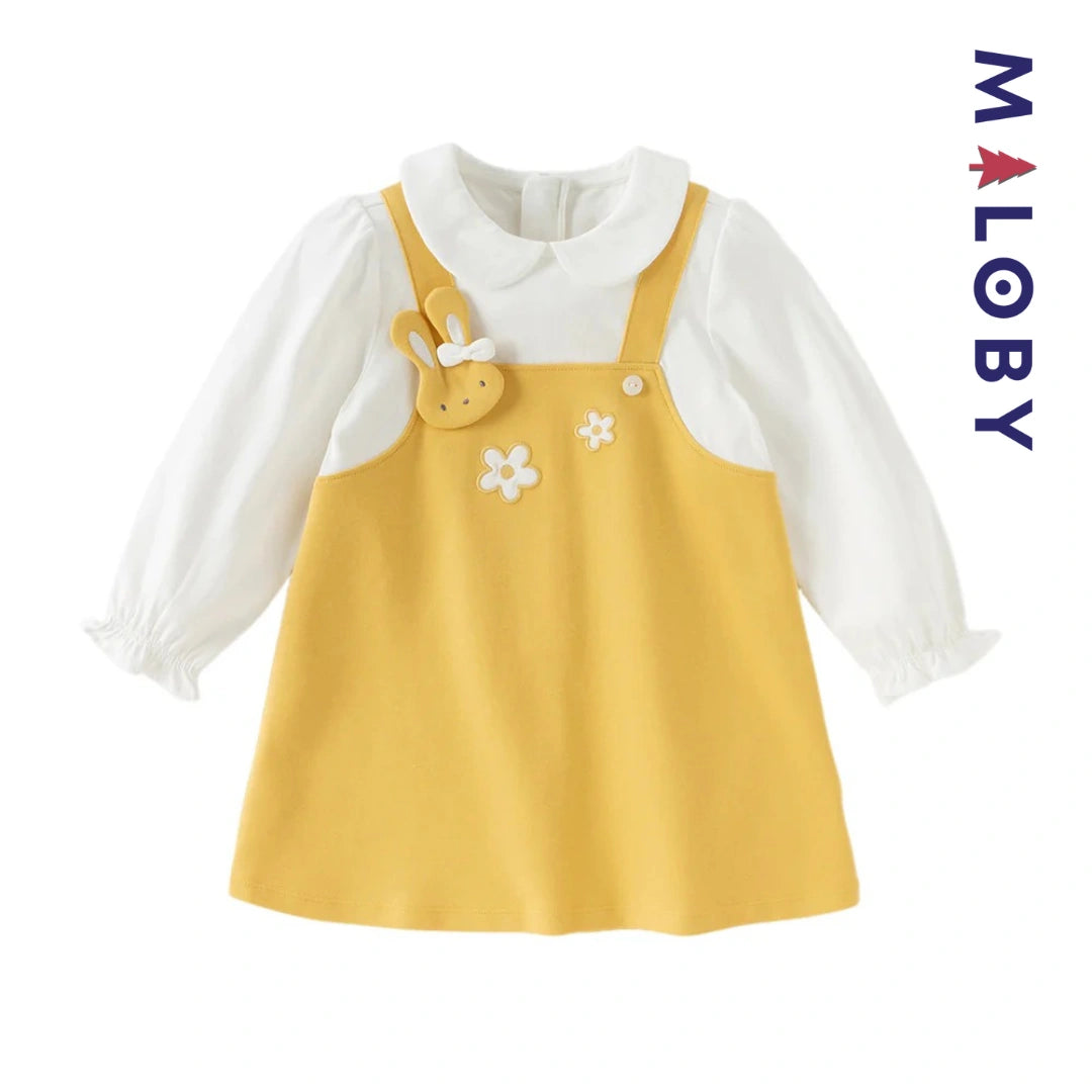 Robe bi-matière effet 2 en 1 enfant fille- Jaune -robes et ensembles pour filles, bébés et garcons - MALOBY