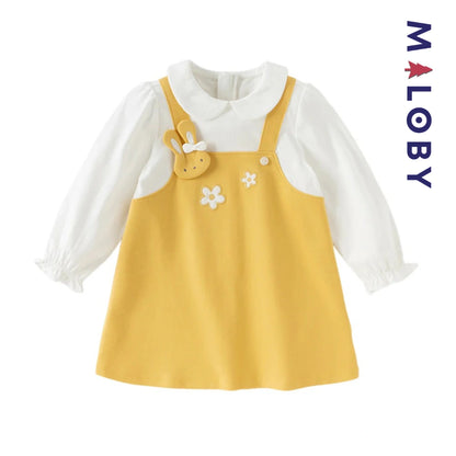 Robe bi-matière effet 2 en 1 enfant fille- Jaune -robes et ensembles pour filles, bébés et garcons - MALOBY