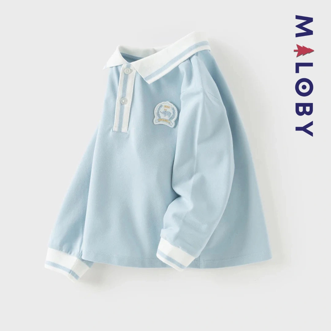 Polo manches longues enfants garçon -Bleu ciel -robes et ensembles pour filles, bébés et garcons - MALOBY