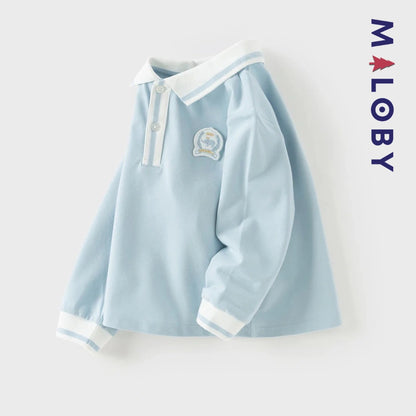 Polo manches longues enfants garçon -Bleu ciel -robes et ensembles pour filles, bébés et garcons - MALOBY