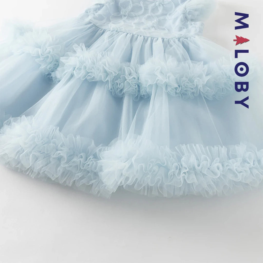 Robe princesse bleue sans manches en tulle respirante pour petites filles