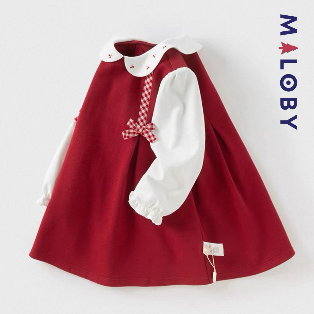 Robe bi-matière effet 2 en 1 enfant fille -Rouge -robes et ensembles pour filles, bébés et garcons - MALOBY