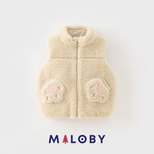 Charger l&#39;image dans la galerie, Veste sans maches en sherpa enfant fille -beige -robes et ensembles pour filles, bébés et garcons - MALOBY
