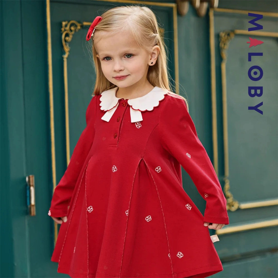 Robe polo motif papillon enfant fille -Rouge -robes et ensembles pour filles, bébés et garcons - MALOBY