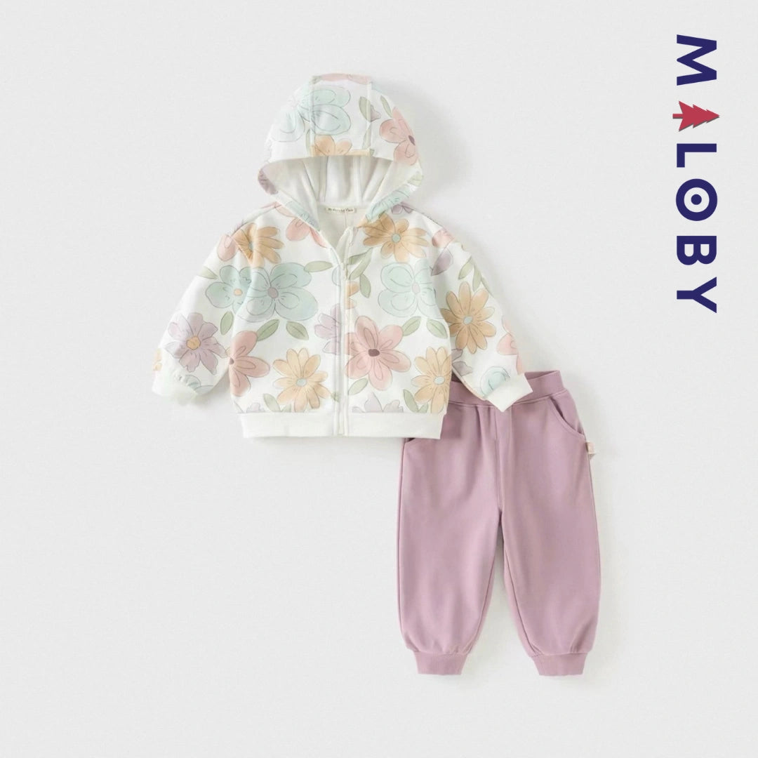 Ensemble jogging 2 pièces motifs fleuris enfant fille- Rose Bonbon -robes et ensembles pour filles, bébés et garcons - MALOBY