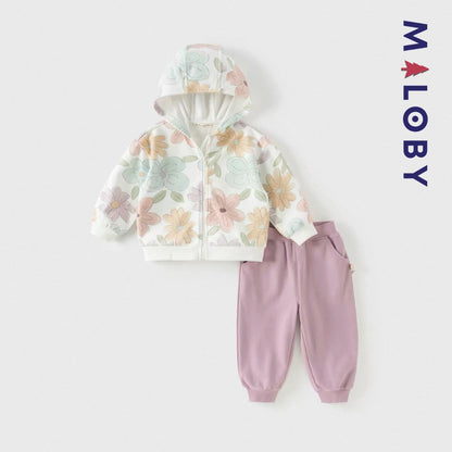 Ensemble jogging 2 pièces motifs fleuris enfant fille- Rose Bonbon -robes et ensembles pour filles, bébés et garcons - MALOBY