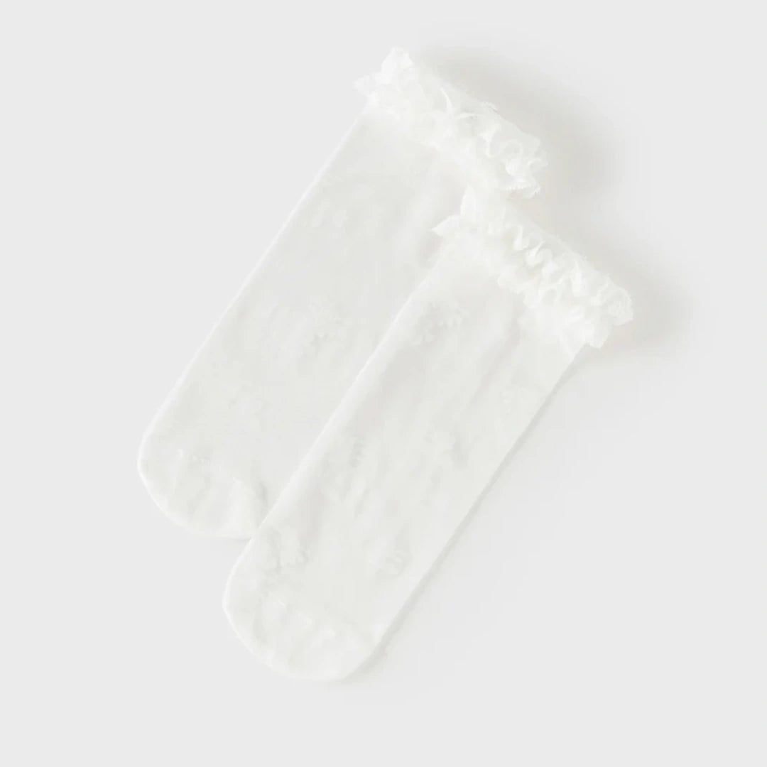 Chaussettes hautes en dentelle enfant fille blanc, accessoire enfant maroc - MALOBY