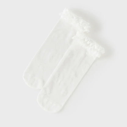 Chaussettes hautes en dentelle enfant fille blanc, accessoire enfant maroc - MALOBY