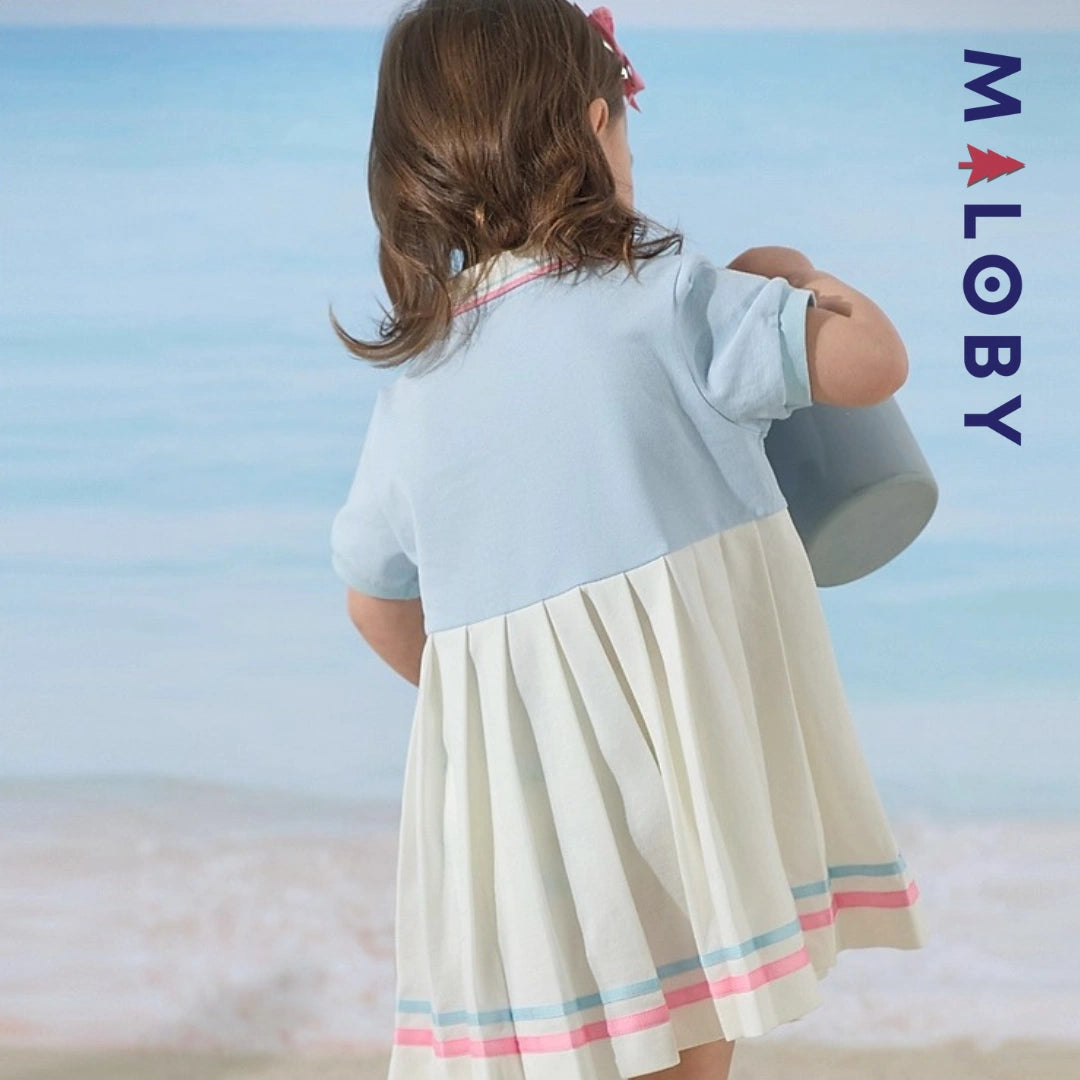 Robe polo manches courtes enfant fille- bleu ciel