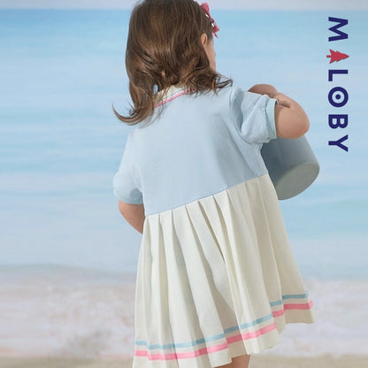 Robe polo manches courtes enfant fille- bleu ciel