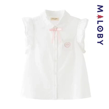 Chemise été à nœud enfant fille- Blanc/Bleu
