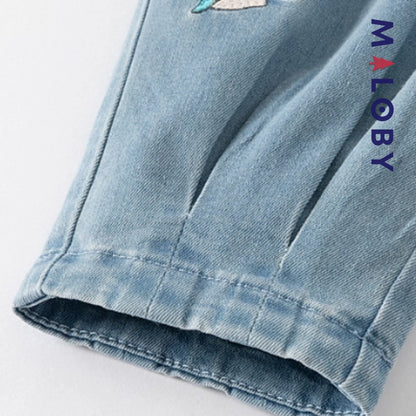 Pantalon jean brodé motif licorne enfant fille- bleu