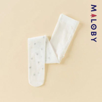 Collant fins motifs nœuds argentés enfant fille -Blanc -robes et ensembles pour filles, bébés et garcons - MALOBY
