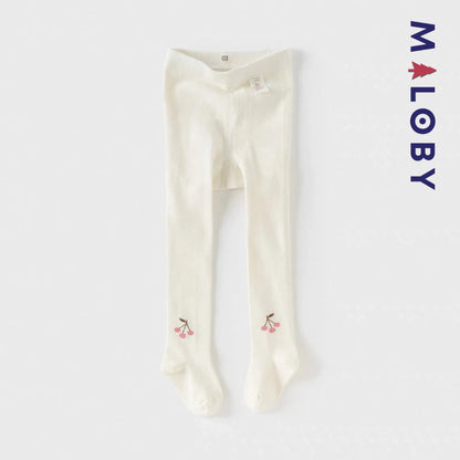 Collant Épais motif cerise enfant fille- blanc