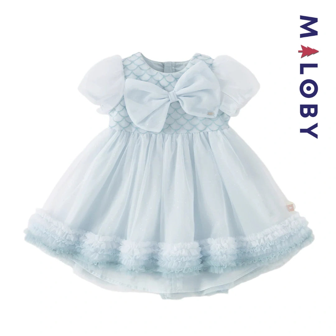 Robe princesse en tulle légère à manches courtes grise et bleue pour filles