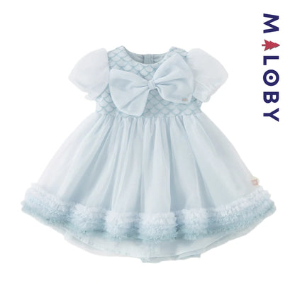Robe princesse en tulle légère à manches courtes grise et bleue pour filles