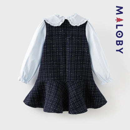 Robe à carreaux effet 2 en 1 enfant fille- bleu -robes et ensembles pour filles, bébés et garcons - MALOBY