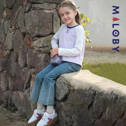 Pantalon denim large base en perles enfant fille- bleu