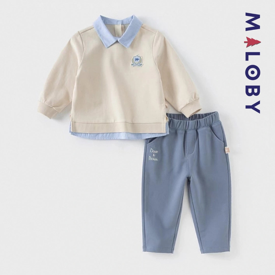 Ensemble habillé pull +pantalon enfant garçon - Beige/bleu