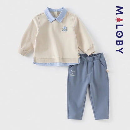Ensemble habillé pull +pantalon enfant garçon - Beige/bleu
