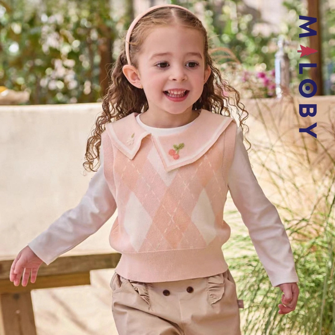 Pull sans manches à col brodé enfant fille– Rose