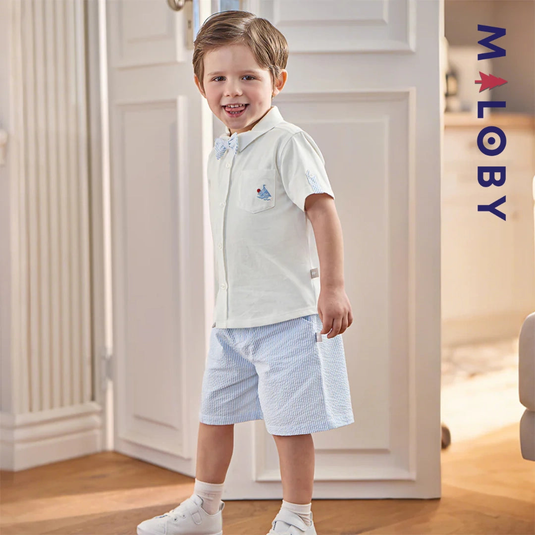 Ensemble habillé 2 pièces en pur coton enfant garçon -Blanc