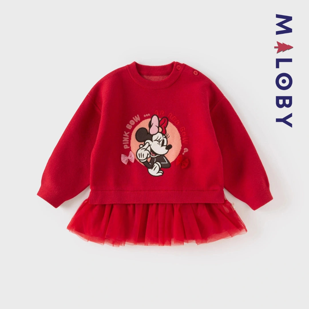Robe courte bi-matière motif Disney enfant fille - rouge -robes et ensembles pour filles, bébés et garcons - MALOBY