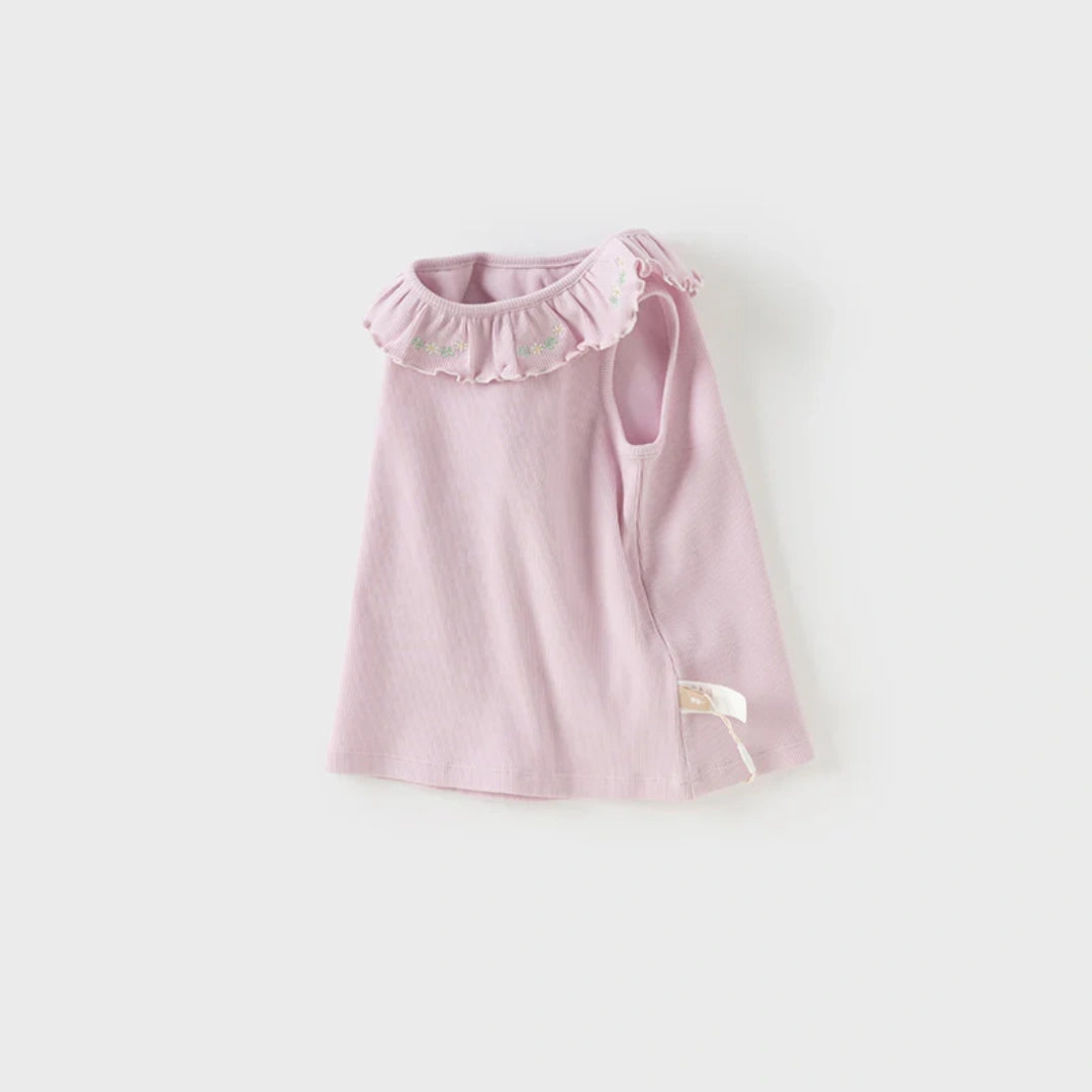 Gilet tricoté sans manches enfant fille - Jaune/violet