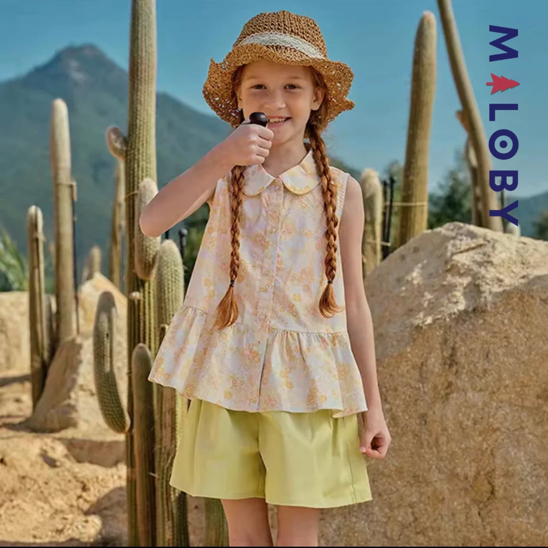 Ensemble  d'été chemise+short enfant fille -Rose orange