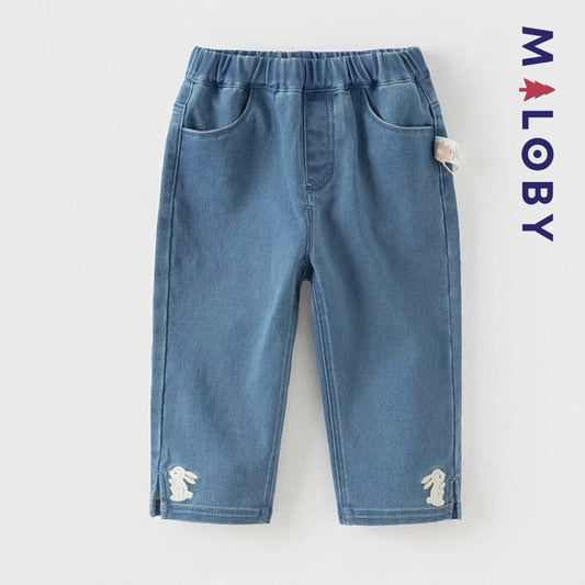 Pantalon jean avec broderies lapin enfant fille-Bleu