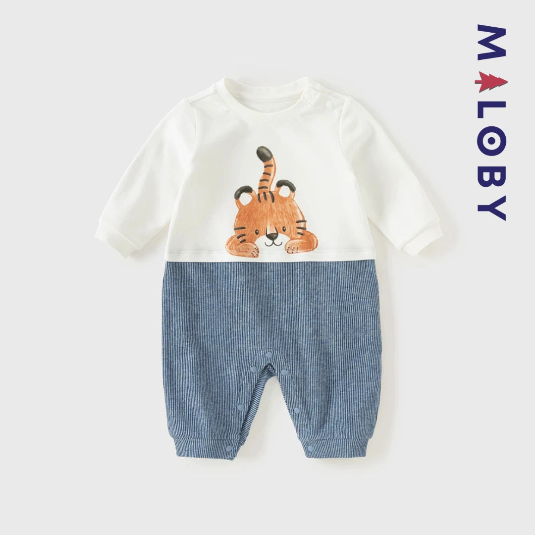 Combinaison effet 2 en 1 bébé garçon- beige/bleu -robes et ensembles pour filles, bébés et garcons - MALOBY