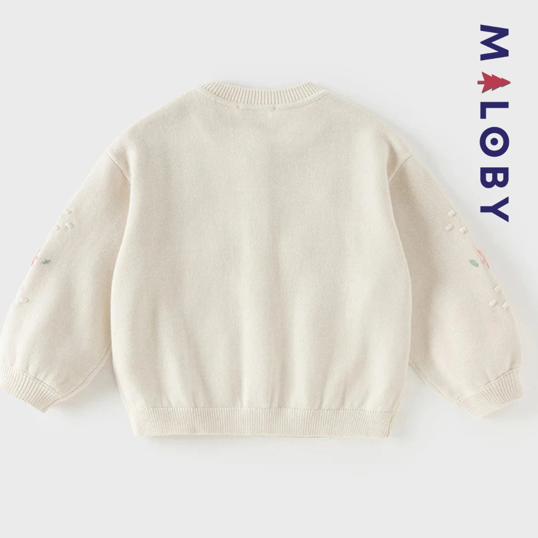 Cardigan en pur coton brodé enfant fille -Beige -robes et ensembles pour filles, bébés et garcons - MALOBY