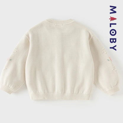 Cardigan en pur coton brodé enfant fille -Beige -robes et ensembles pour filles, bébés et garcons - MALOBY