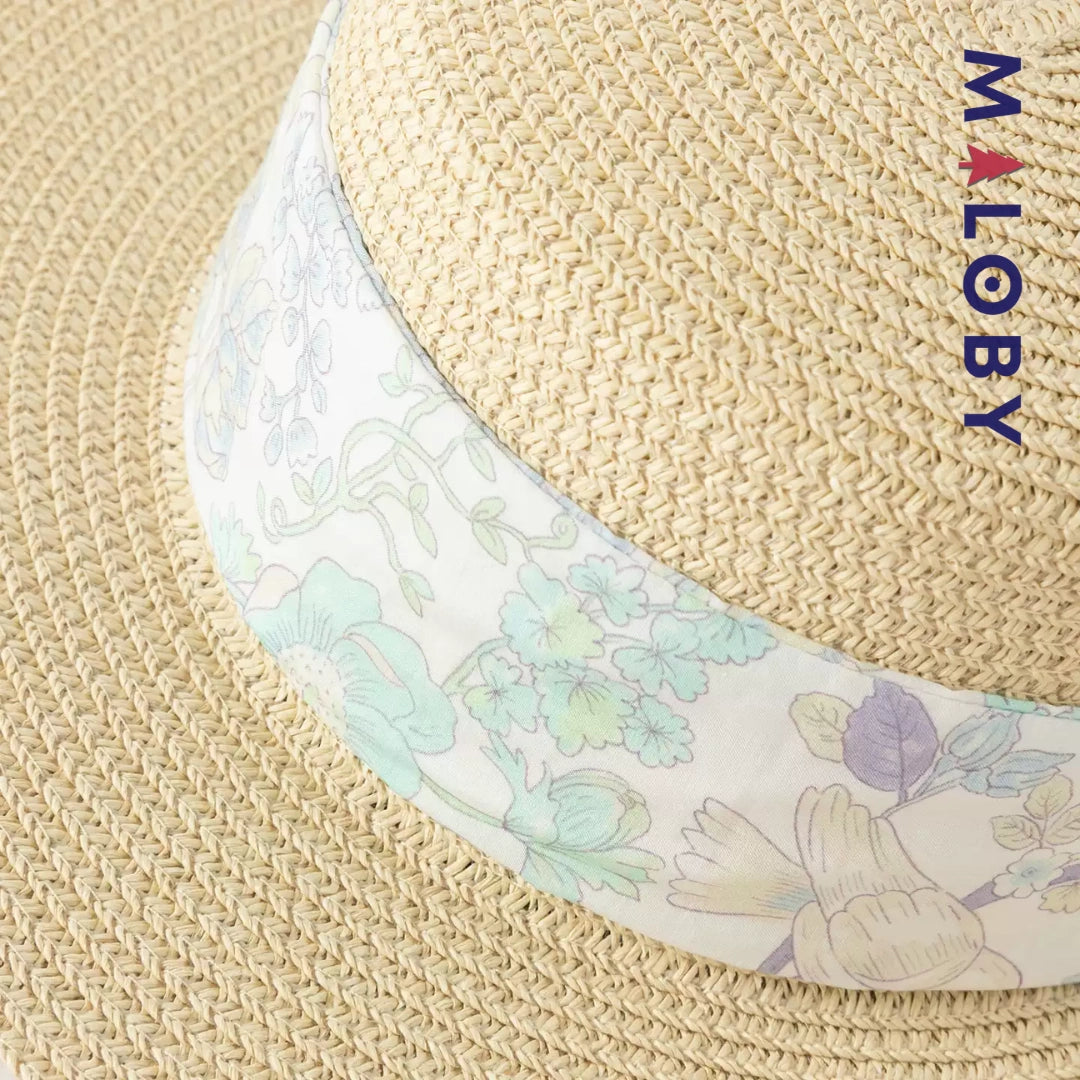 Chapeau aspect paille avec ruban imprimé enfant fille -Imprimé floral