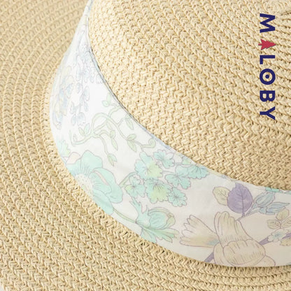Chapeau aspect paille avec ruban imprimé enfant fille -Imprimé floral
