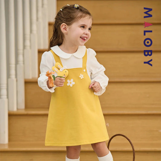 Robe bi-matière effet 2 en 1 enfant fille- Jaune -robes et ensembles pour filles, bébés et garcons - MALOBY