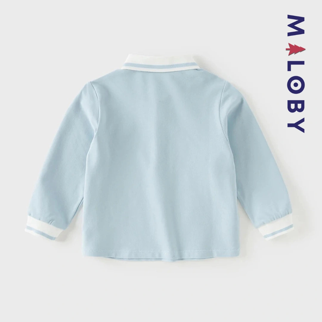 Polo manches longues enfants garçon -Bleu ciel -robes et ensembles pour filles, bébés et garcons - MALOBY