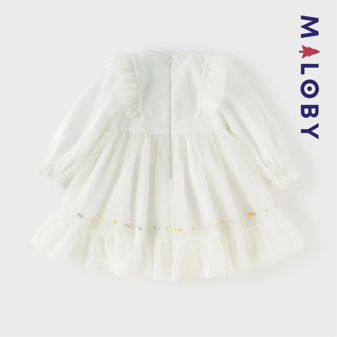 Robe cérémonie brodée fleurs enfant fille -Beige
