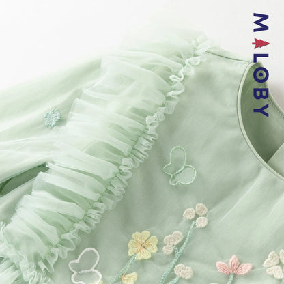 Robe cérémonie brodée fleurs enfant fille -Vert