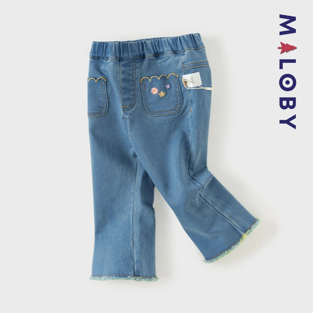 Jean large brode enfant fille- bleu