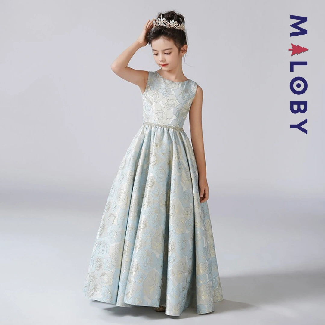 Robe longue de cérémonie à manches courtes- Bleu ciel -robes et ensembles pour filles, bébés et garcons - MALOBY