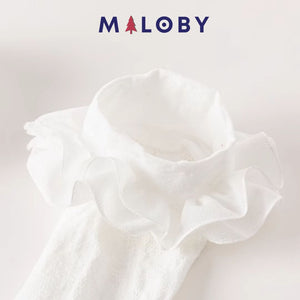 Paire de chaussettes hautes motif fraise enfant fille- Blanc -robes et ensembles pour filles, bébés et garcons - MALOBY