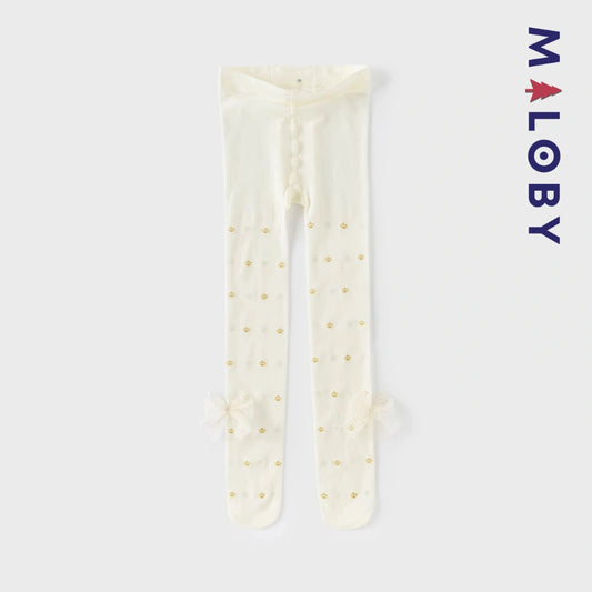 Collant fins à nœuds enfant fille- beige