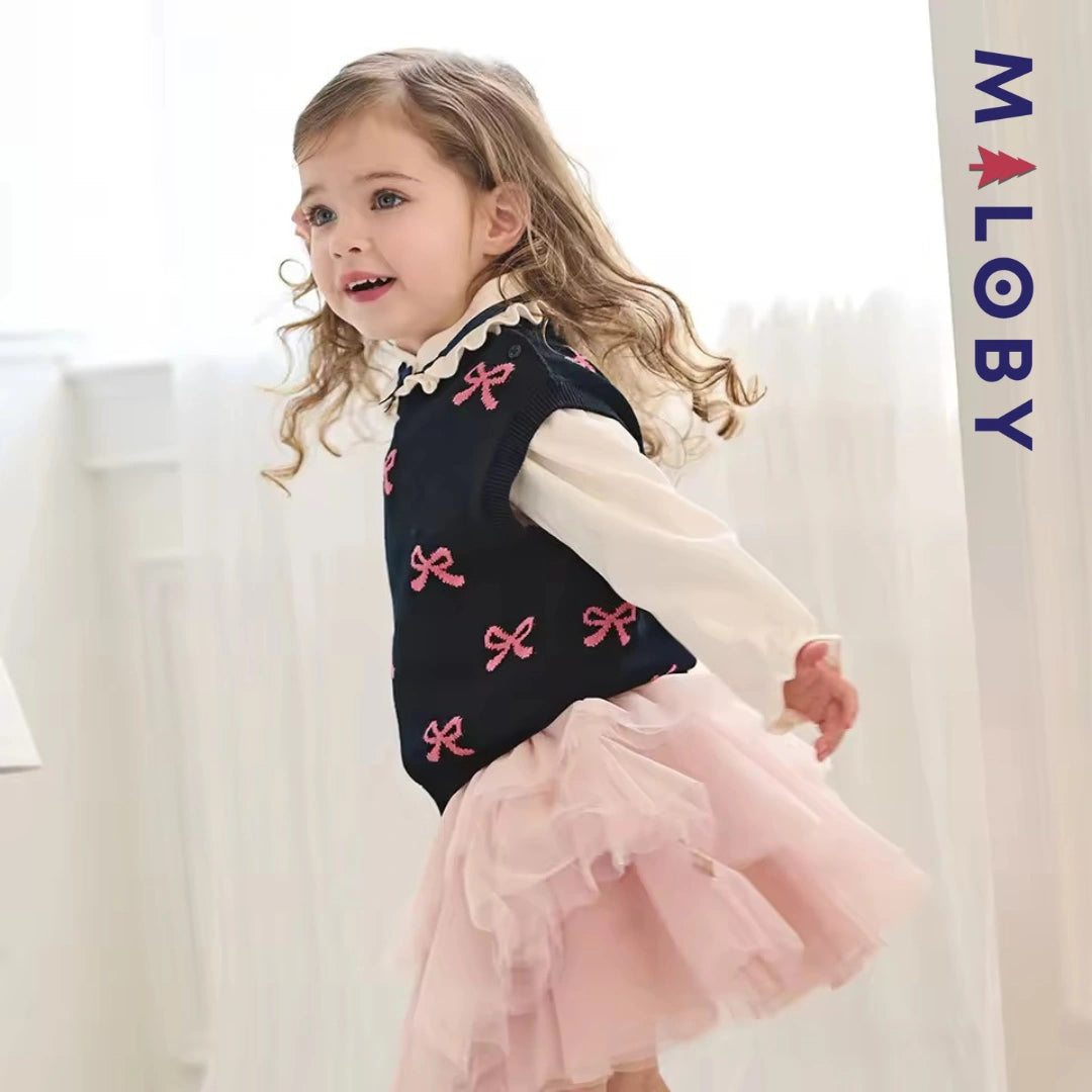 Pull en maille sans manches enfant fille -Marine -robes et ensembles pour filles, bébés et garcons - MALOBY